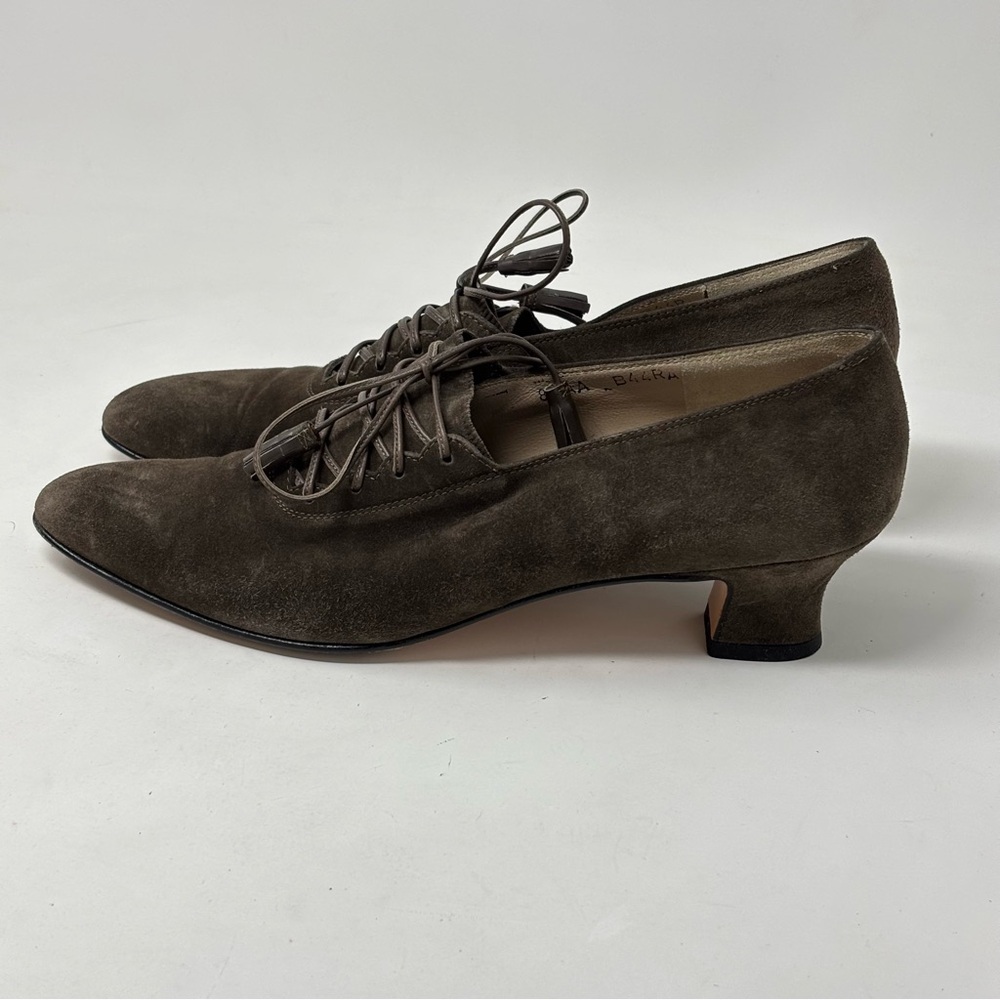 Salvatore Ferragamo Brown Suede Ramato Lace Up Kitten Heels Size 8AA - Picture 4 of 15